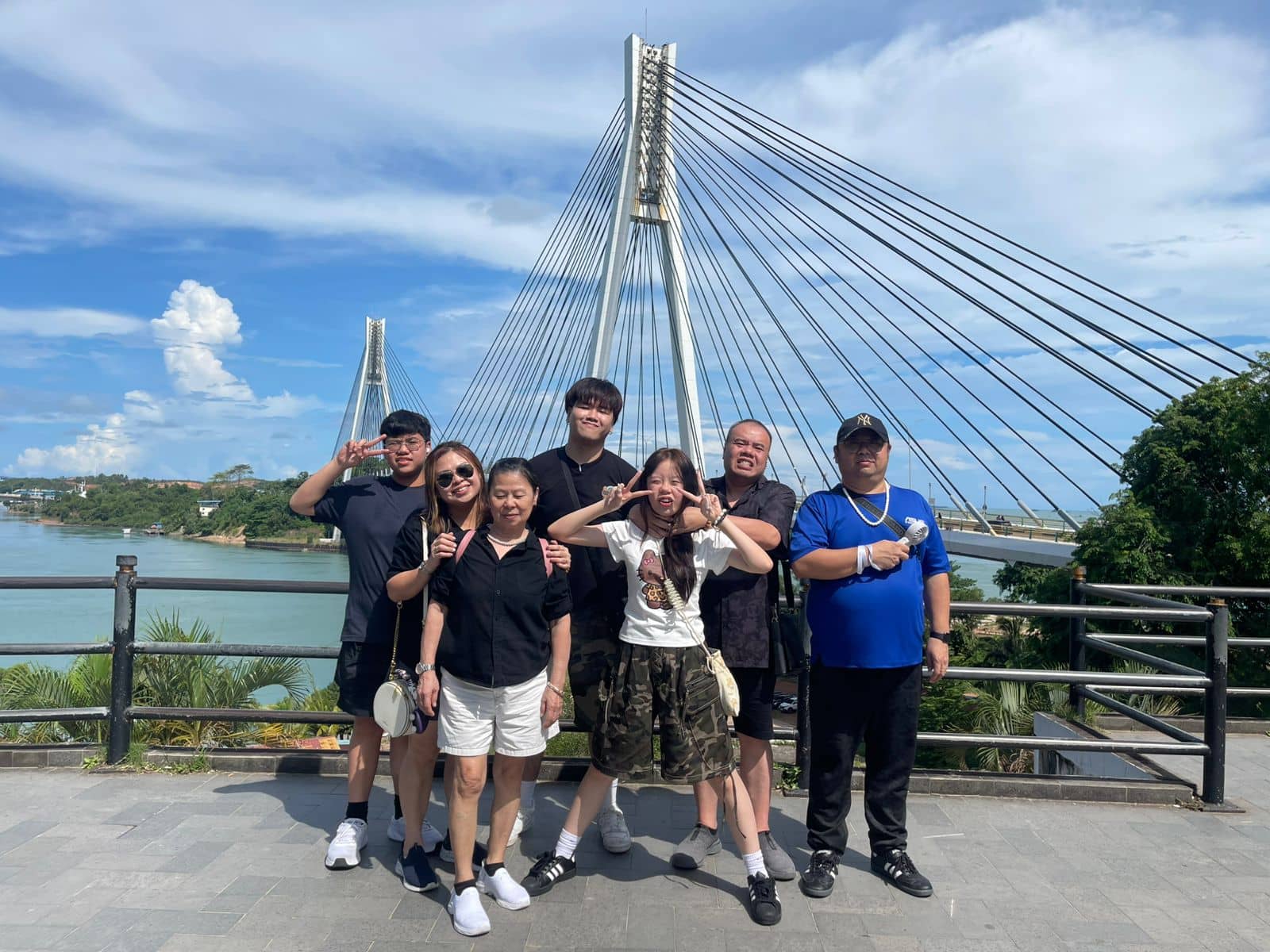 Guests posing at the Barelang Bridge viewpoint in Batam