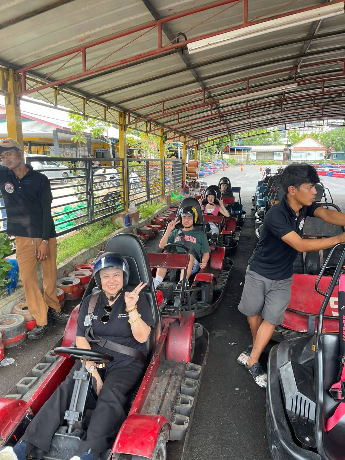 Guests ready to race in go karts at a Batam track